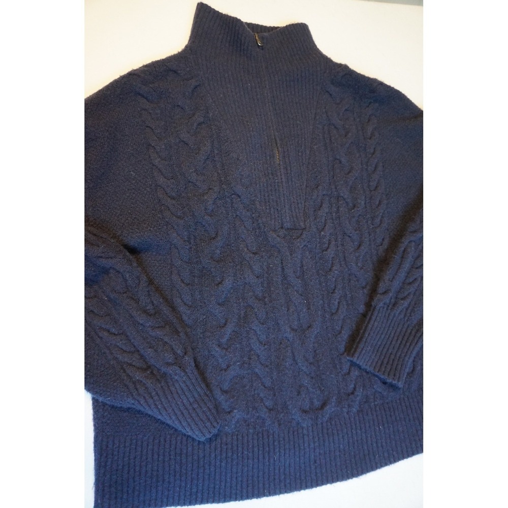 J.Crew Navy Blue Cable Knit Half Zip Merino‎ Alpaca Blend Sweater BD032 Womens M - Picture 2 of 7